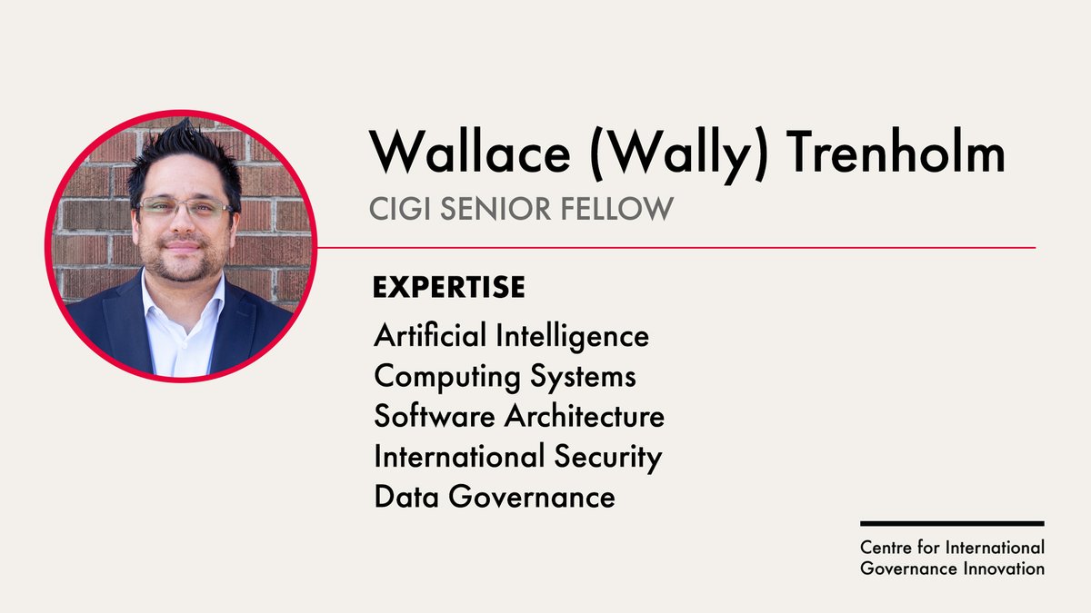 Please join us in welcoming new Senior Fellow Wallace (Wally) Trenholm! He is an expert on #AI, data governance and international security.

Learn more about his experience here: cigionline.org/person/wallace…