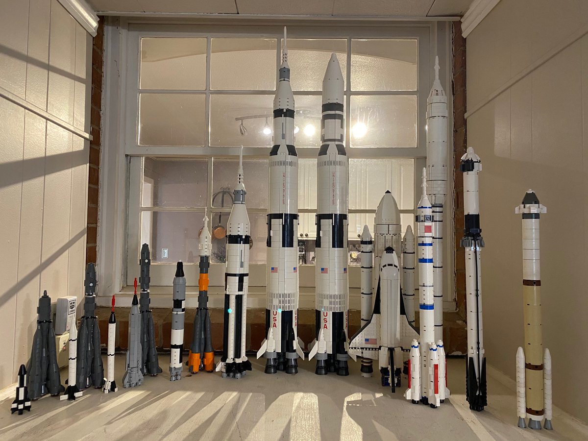 With the addition of China’s Long March 2F, I’ve basically completed the “history of crewed launch vehicles' portion of my scale #LEGO #rocket garden!