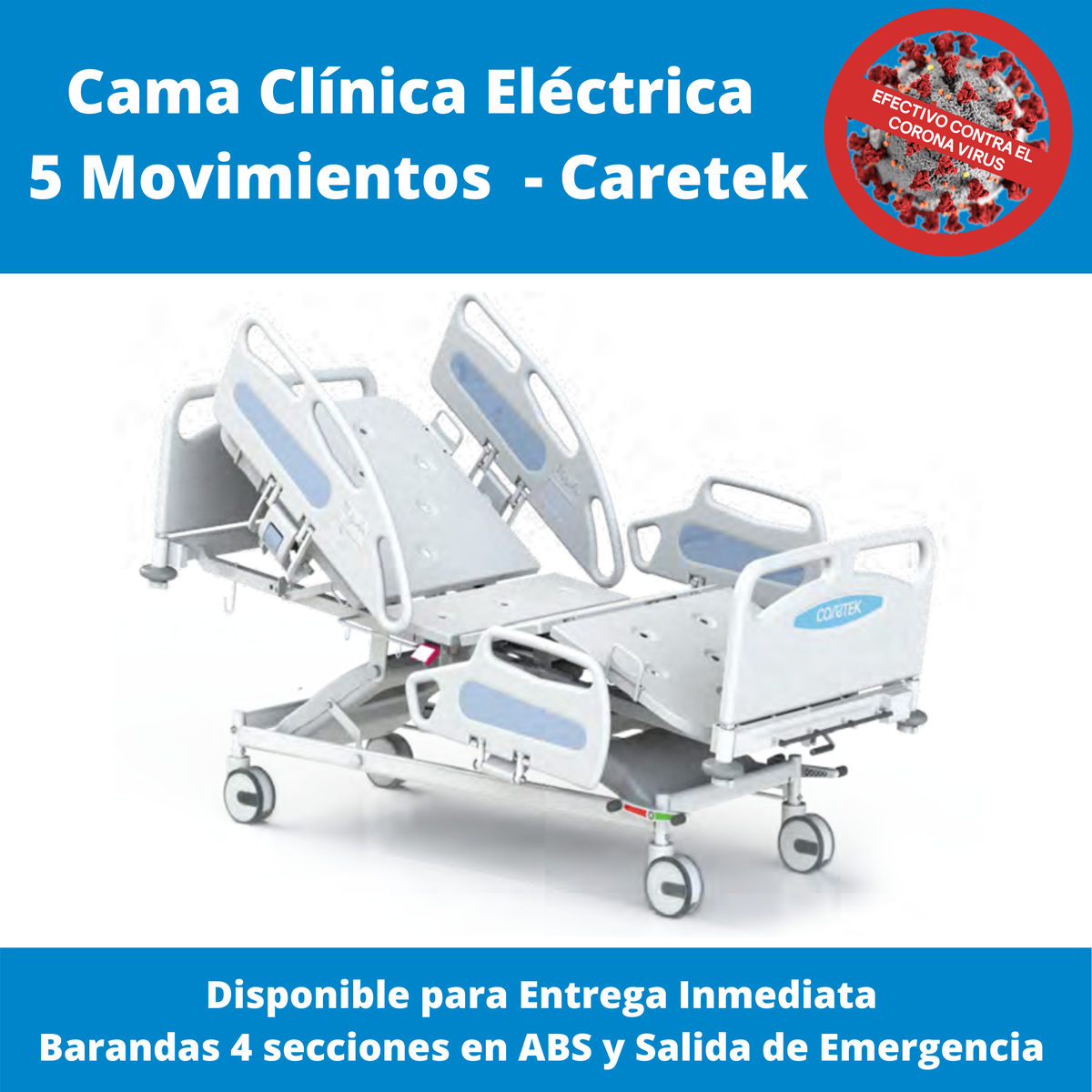 Gemco14's tweet photo. Cama Clínica Eléctrica 5 Movimientos con Barandas 4 Secciones en ABS y Salida de Emergencia - Caretek®

✔️ Disponible para Entrega Inmediata

Si quieres cotizar, pincha aquí: https://t.co/Unu65tmzAG

#mobiliario #mobiliarioclinico #camaclinica  #hospital #clinica #COVID19 https://t.co/KbnRh8sjEd