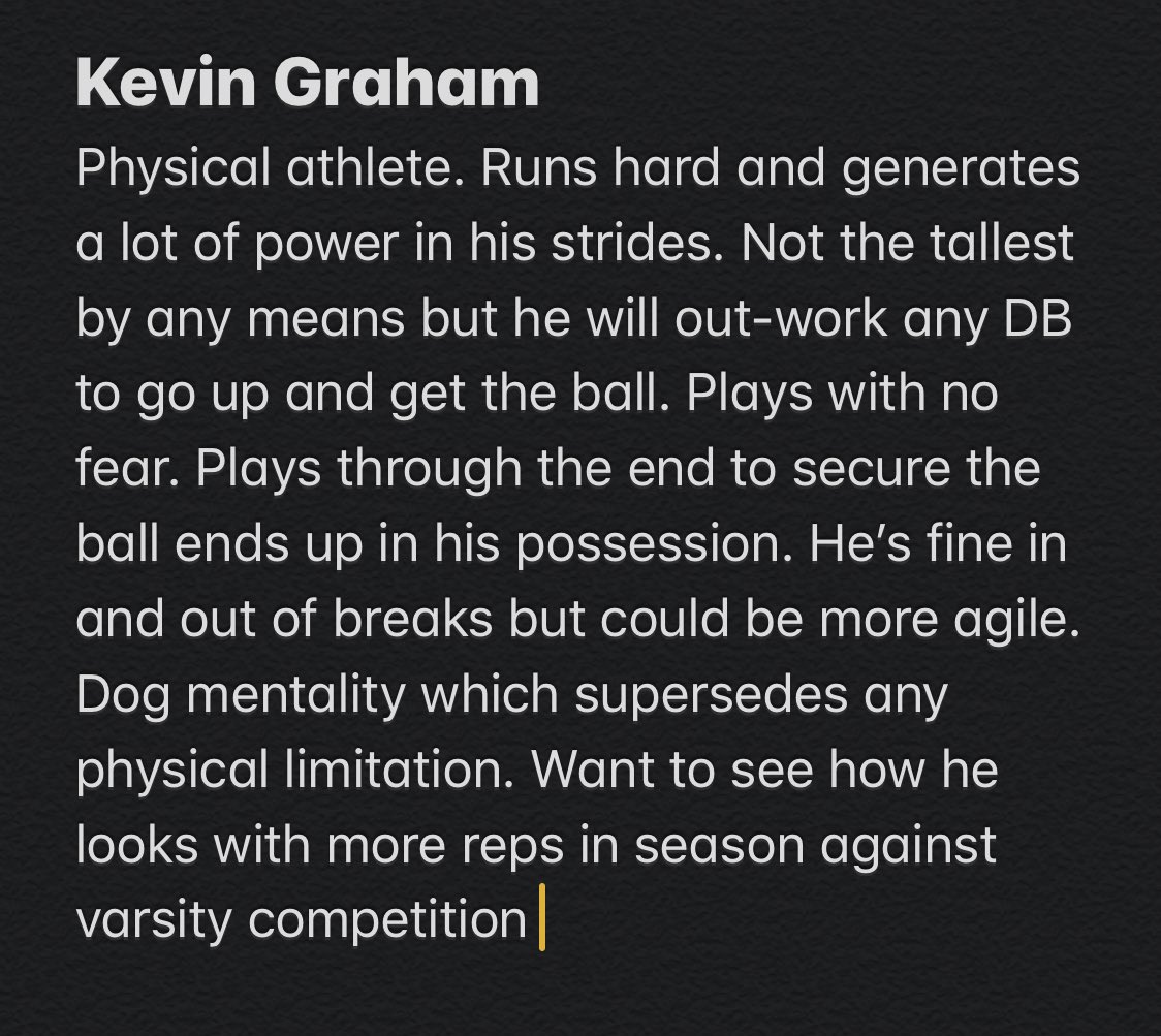 TimVerghese's tweet photo. Eval Notes in Westfield WR Kevin Graham 

Seen all I needed to see from the last two weeks to know Graham has college potential https://t.co/rbhoiIwzsX
