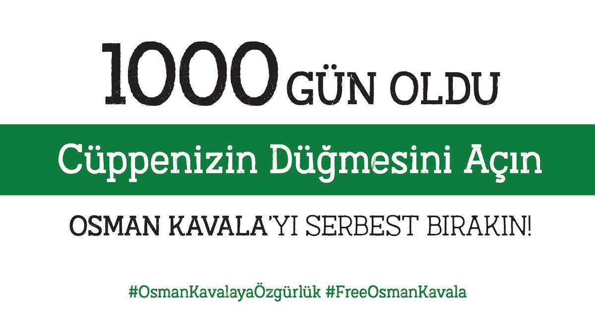 1000 gün oldu. Cüppenizin düğmesini açın ve #OsmanKavala’yı serbest bırakın. Çünkü #AradığınızSuçBulunamadı