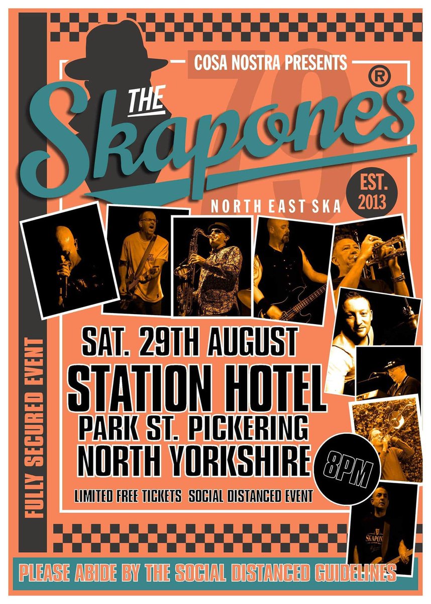 LIVE FREE AND SOCIALLY DISTANCE RULES....
THIS IS A TICKETED EVENT TO ASSIST GUIDELINE CONTROLS .. 
CONTACT OUR FACEBOOK PAGE TO SECURE YOUR FREE TICKETS FOR <a href="/Skapones/">The Skapones</a>