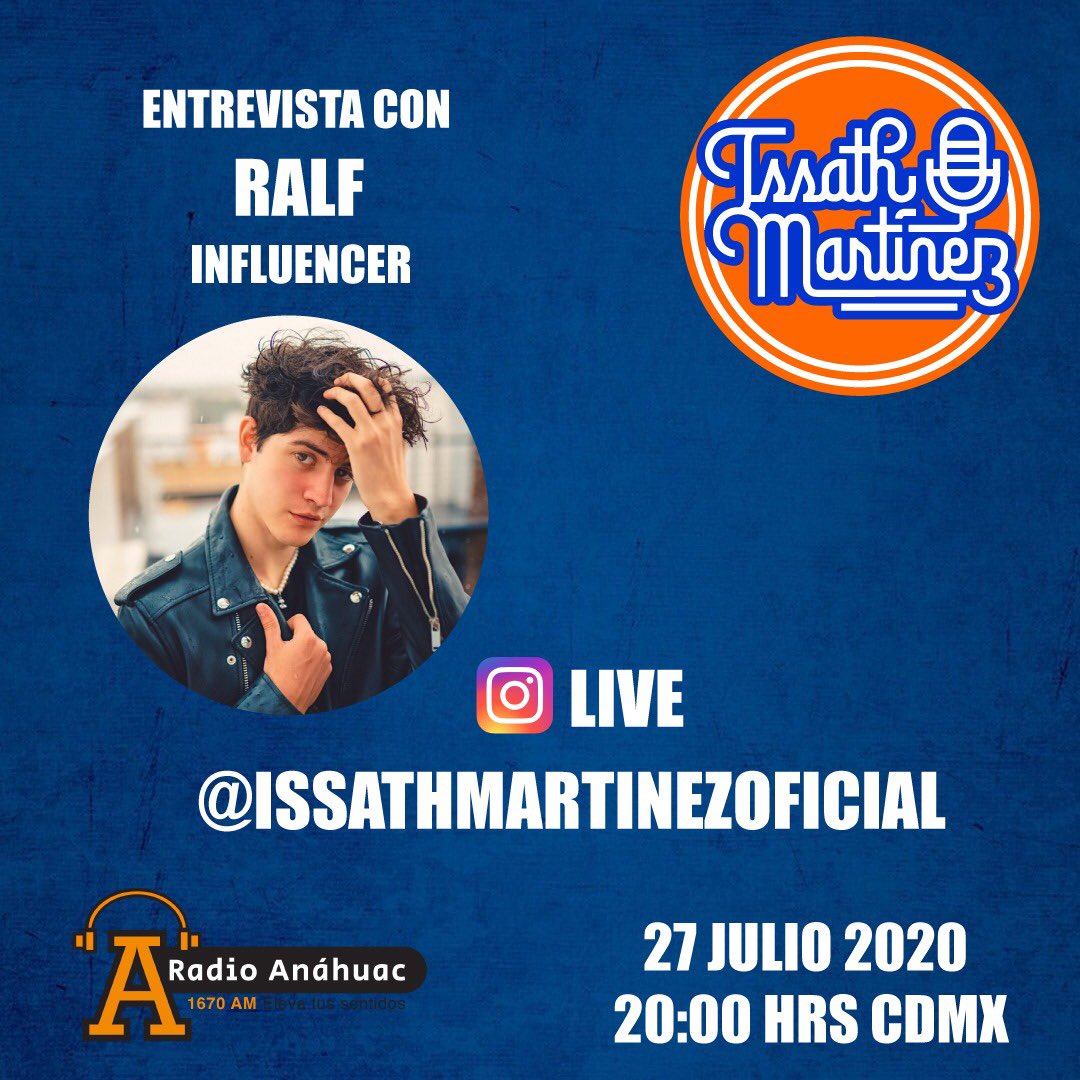 #TransmisionEnVivo hoy a través de #IGLive con <a href="/issathmartinez/">Issath Martínez</a> en punto de las 20:00 hrs. Entrevistará a <a href="/ralfmp_/">rockstar୭</a>  ¡No te lo pierdas! 

#RadioAnáhuac #1670AM