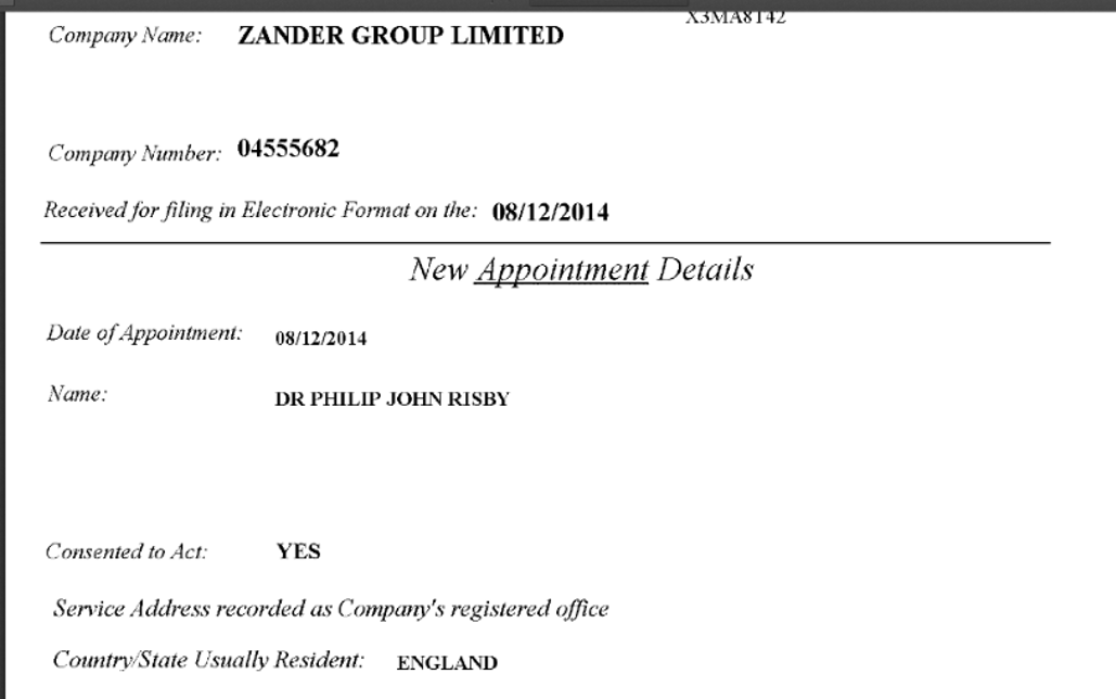 Would not expect Risby to miss out? He leaves Spadi Trading same day in 2014 joins Zander Group as a director - kind of a transfer from one Firtash company to another