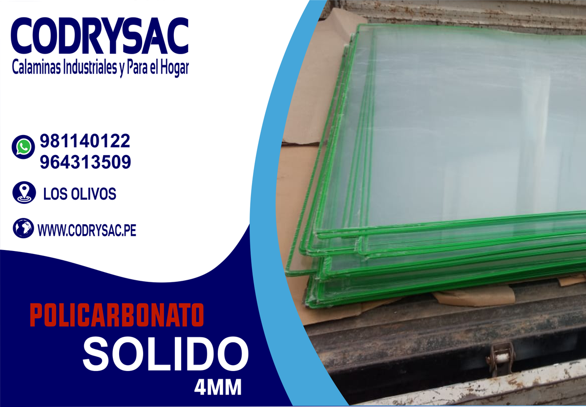 codrysac's tweet image. POLICARBONATO SOLIDO DE 3 Y 4MM DE ESPESOR

planchas de policarbonato solido, en espesores de 3 y 4mm
tenemos en medida 1.20*1.80 y también en 1.60*2.60
consultanos a través de nuestros números telefónicos 981140122 - 964313509