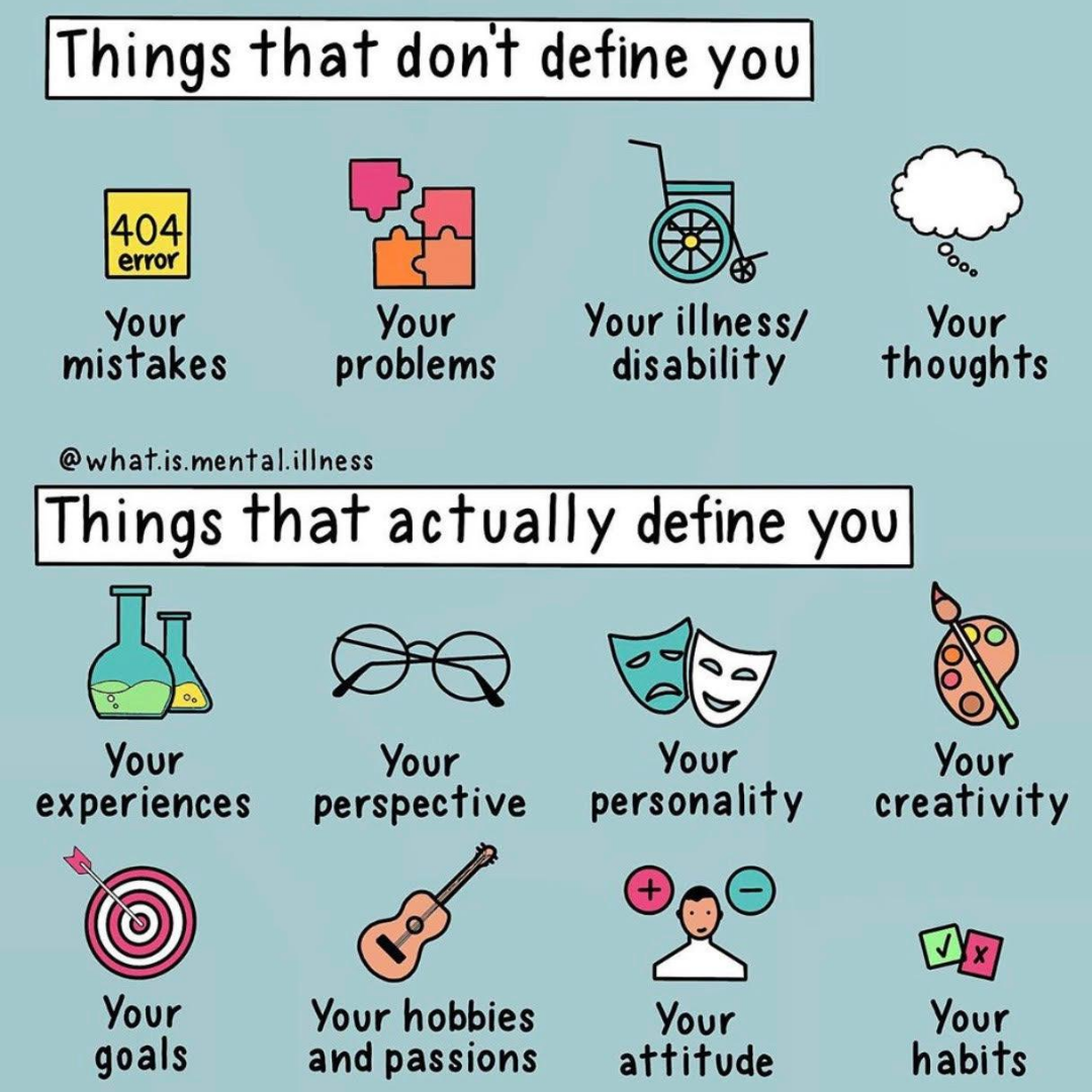 epilepsyqld's tweet photo. 🙅 You are #notdefined by your #diagnosis.
🙅 You are not defined by what others think.
🙅 You are not defined by your mistakes.
🙅 You are not defined by your #epilepsy.
Thanks @what.is.mentalillness for this visual and reminder. https://t.co/XpspPJnVLh