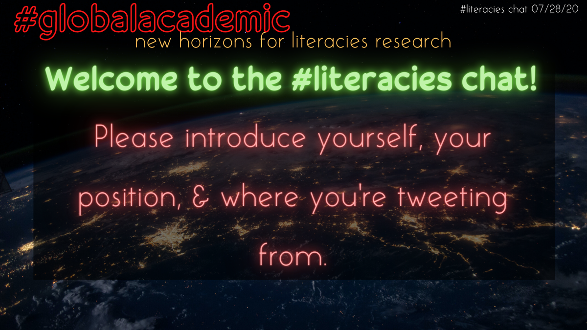 writinglit's tweet photo. Welcome to the #literacies chat! Please introduce yourself, your position, & where you're from. https://t.co/2hXbweL7pU