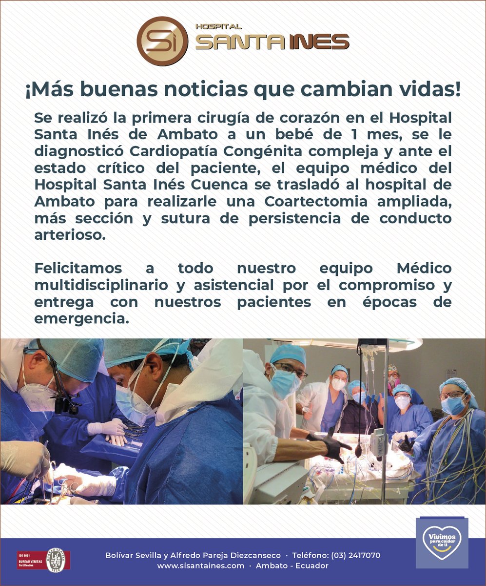 HSantaInes's tweet photo. Se realizó la primera cirugía de corazón en el Hospital Santa Inés de Ambato a un bebé de 1 mes, se le diagnosticó Cardiopatía Congénita compleja y ante el estado crítico del paciente.

#HSIAmbato
#VivimosParaCuidarDeTi ❤️ https://t.co/sFKTQB4Iv0