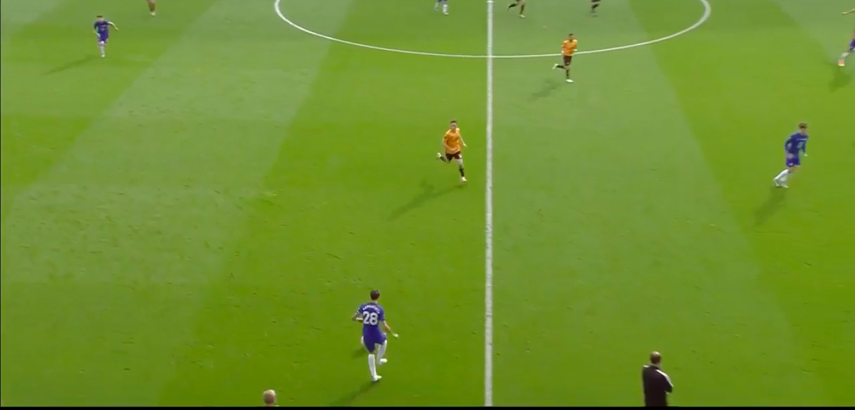 The ball would move wide and the wing-back or wide CB would have no real pass option centrally. They would have to play a risky pass inside or go back to the CBs whilst Wolves carried on blocking central areas.