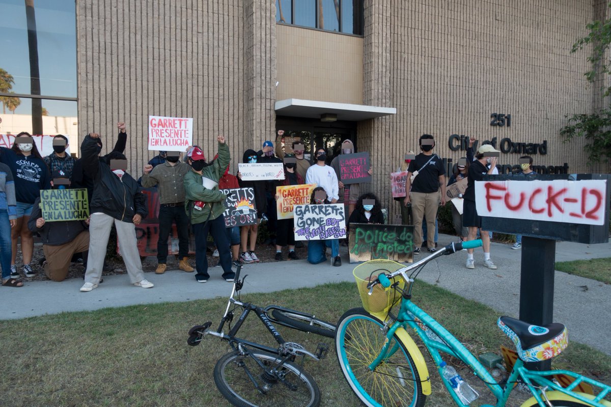 OxRevStudy's tweet photo. Yesterday we marched in the streets to the Oxnard Police Station, where we held a vigil for Garrett Foster, who was killed Saturday night by a racist vigilante in Austin. 

The vigilante was detained &amp; let go by the APD, but protesters were beaten back while trying 2 help Garrett https://t.co/qLSxaL4vDN