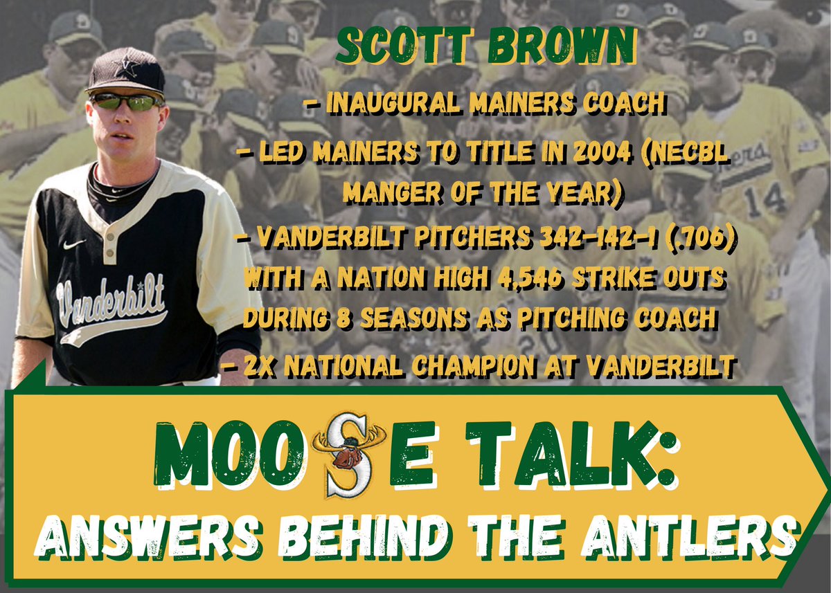 Sanford_Mainers's tweet photo. .@VandyBoys @VUCommodores Pitching/Assiciate Head Coach and Mainers first ever Head Coach, Scott Brown joins us next on “Moose Talk: Answers Behind the Antlers”! Drop your questions for “Brownie” here! 👇🏼
#MooseTalk #Brownie https://t.co/xUQZfylWqT
