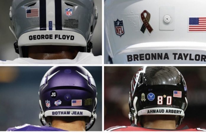 TomPelissero's tweet image. The NFL informed clubs today of plans to amplify its social justice initiatives, including helmet decals and signage in end zones for kickoff games and club home openers.