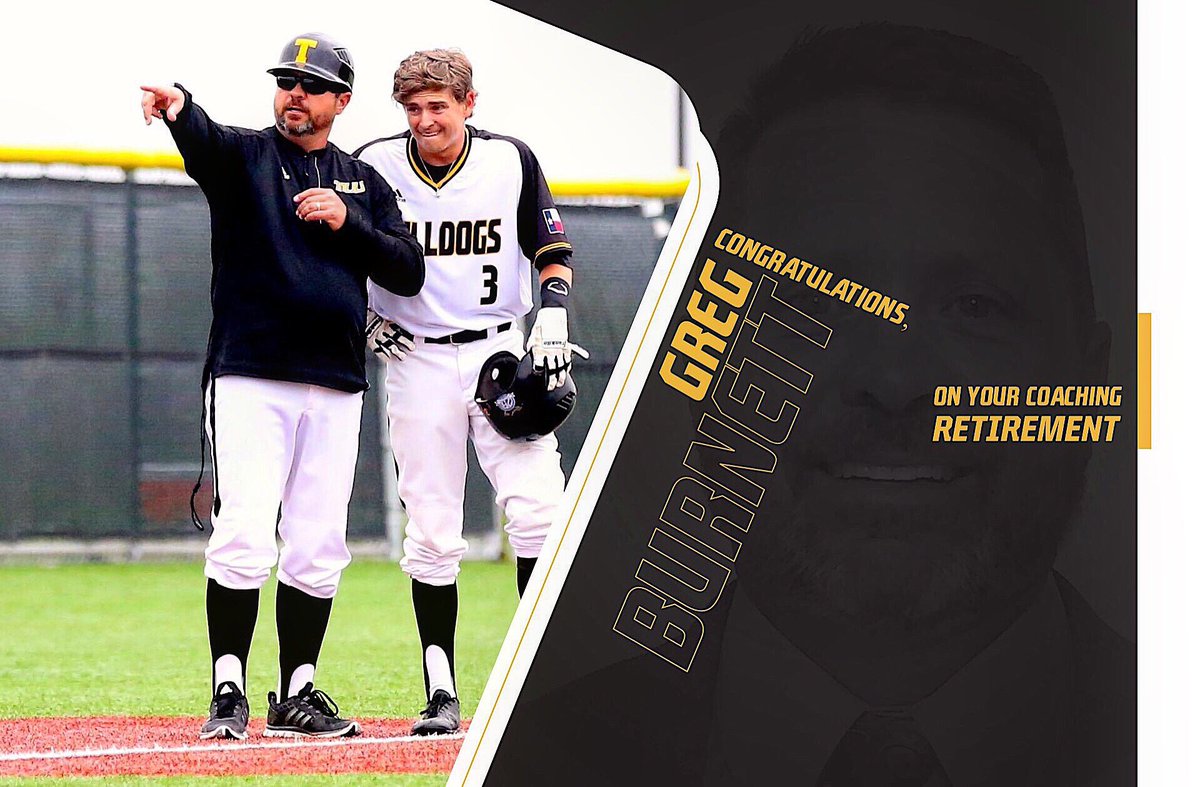 tluathletics's tweet photo. Congratulations to #TLUBulldogs Head Baseball Coach Greg Burnett on his coaching retirement from Texas Lutheran University! Burnett was head coach at TLU for 13 years and led the Bulldogs to a national runner-up finish in 2018. Thank you, Coach! #PupsUp #d3b #TLUBaseball #SCACbsb https://t.co/cL5vV5kubG