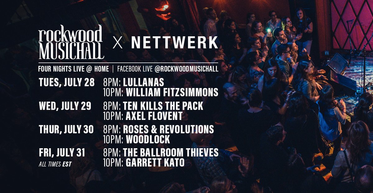 Nettwerk Music Group (@nettwerkmusic) on Twitter photo TOMORROW, join us for 4 nights of special live streams in partnership with <a href="/RockwoodNYC/">Rockwood Music Hall</a>! All streams will take place on the Rockwood Facebook page.
Please consider RSVPing/Donating (minimum $1) - all individual show links can be found here: bit.ly/ROCKWOODxNETTW… TOMORROW, join us for 4 nights of special live streams in partnership with <a href="/RockwoodNYC/">Rockwood Music Hall</a>! All streams will take place on the Rockwood Facebook page.
Please consider RSVPing/Donating (minimum $1) - all individual show links can be found here: bit.ly/ROCKWOODxNETTW…
