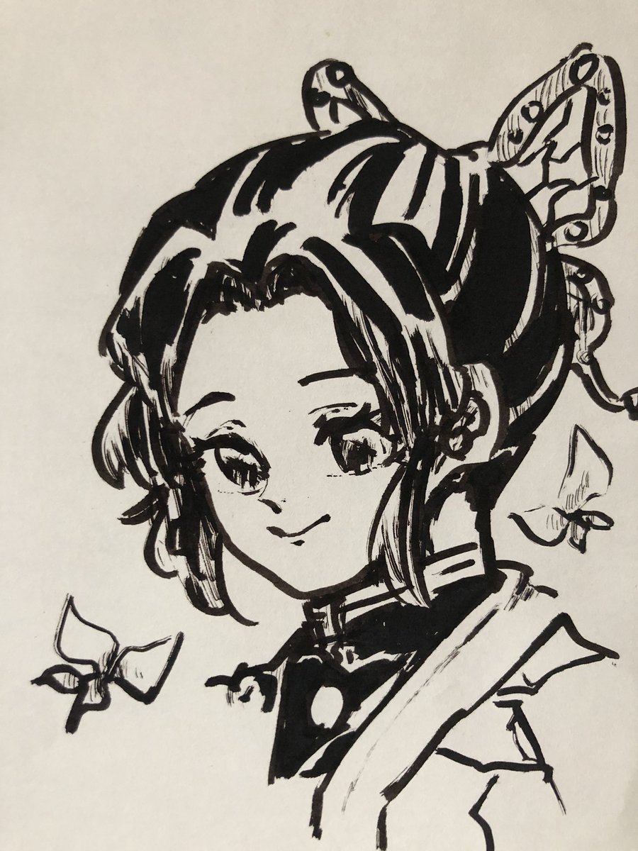 ミズ בטוויטר 胡蝶さん筆ペン描き イラスト きめつのやいば 胡蝶しのぶ 筆ペン