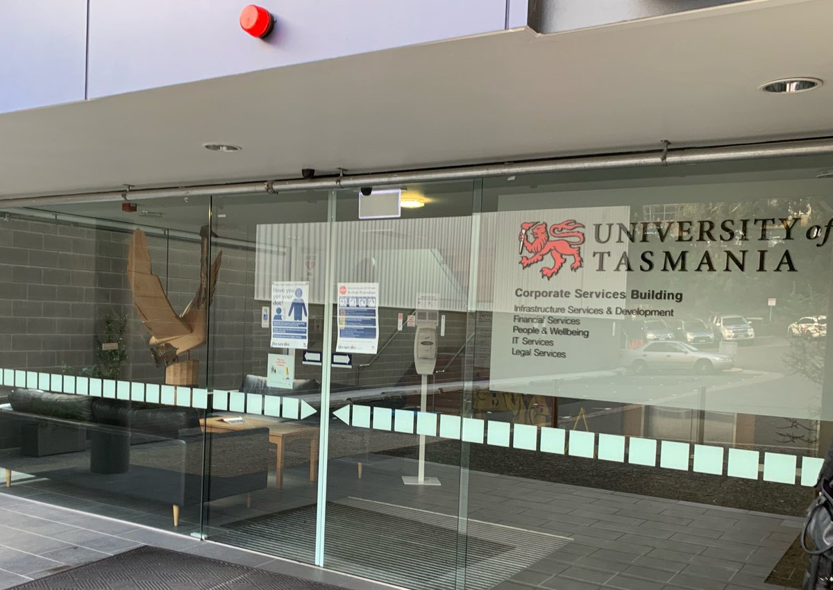 Julzpreston's tweet photo. First day back in my @UTAS_ office after 17 weeks working from home. Temp checked, got my dot. Feeling a little uncertain. Now time to redo my computer setup. #covidtas https://t.co/NC8OtfbeGe