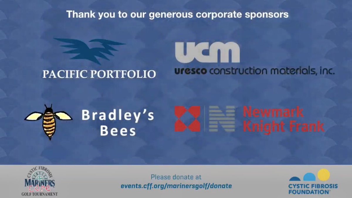 CREjottele's tweet photo. Amazing virtual event today celebrating the 35th annual Cystic Fibrosis-Seattle Mariners Care golf tournament! #CRE #CFF #CysticFibrosis #MarinersCare @Newmarkkf @MarinersCare @CFF_Washington
Video Link: https://t.co/HzsmXWKQr9 https://t.co/pytYohoblK
