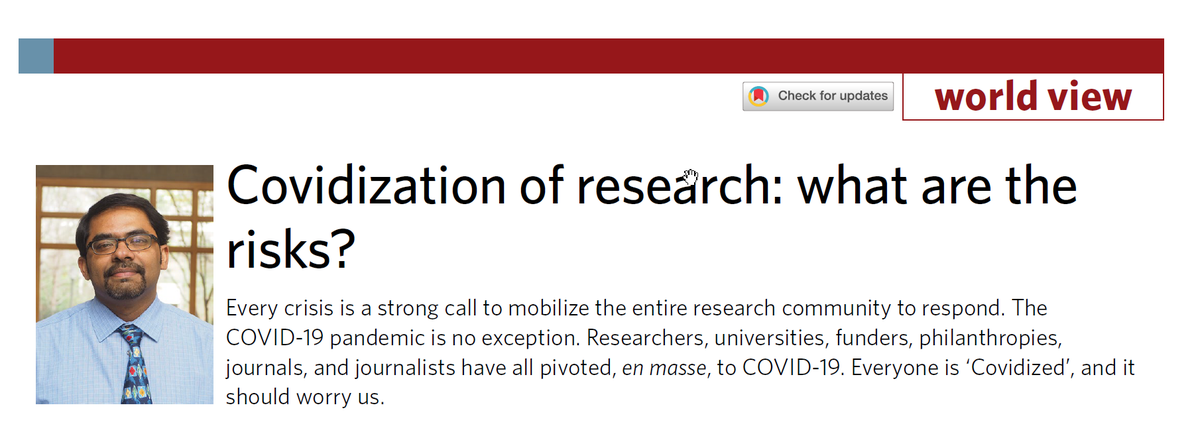Thread based on my new paper in  @NatureMedicine published today:Covidization of research: what are the risks? https://www.nature.com/articles/s41591-020-1015-0