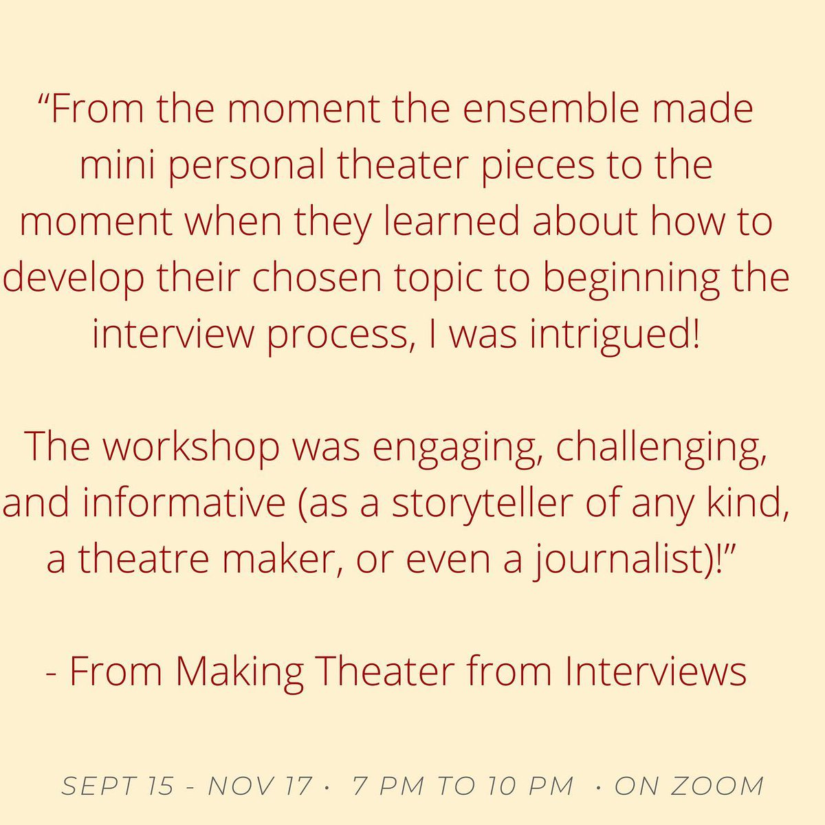 TectonicTheater's tweet photo. Click this link for more info - https://t.co/HHq9yKr0WB #MomentWork #TheaterEducation #DocumentaryTheater #DevisedTheater https://t.co/w23Ma0we7S