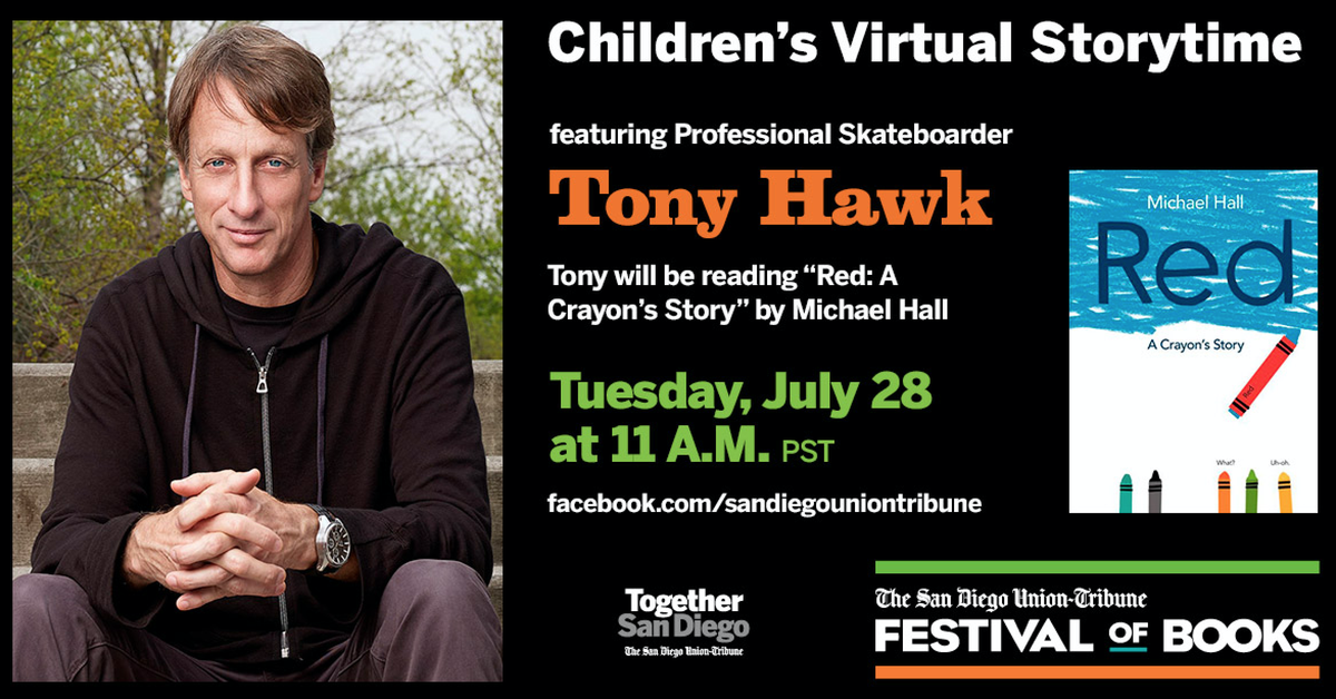 SDLiteracy's tweet photo. Join Tony Hawk and The San Diego Union-Tribune
 for Storytime tomorrow at 11am!  

https://t.co/TYfM8mZD7L
https://t.co/qEMLeXZkVn

#letsreadsd #literacyforall https://t.co/6tnmn7miP0