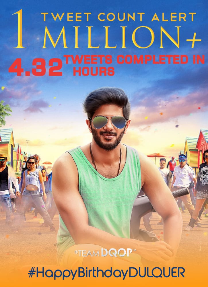 TeamDQOP's tweet photo. Massive 1 MILLION+ Tweets Done &amp; Dusted in 4HR 32Minutes 🔥
 Pure Stardom @dulQuer ❤️✨

#HappyBirthdayDULQUER https://t.co/dPNXWvMwfS