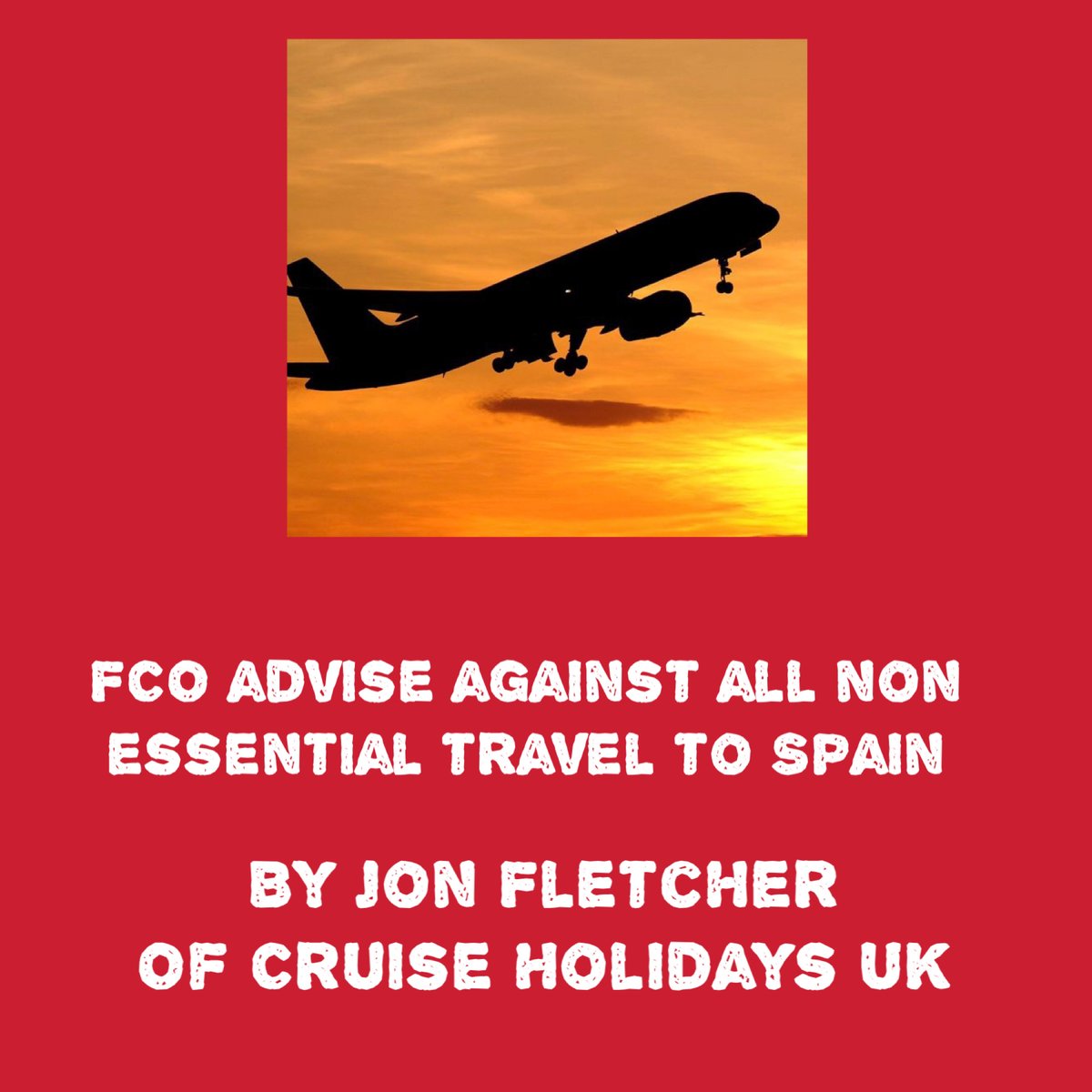 BREAKING NEWS 
FCO ADVISE AGAINST ALL NON ESSENTIAL TRAVEL TO SPAIN IN A BID CLEAR UP CONFUSION.

…servicecruises.cruiseholidaysuk.co.uk/cruise-line-ne…
