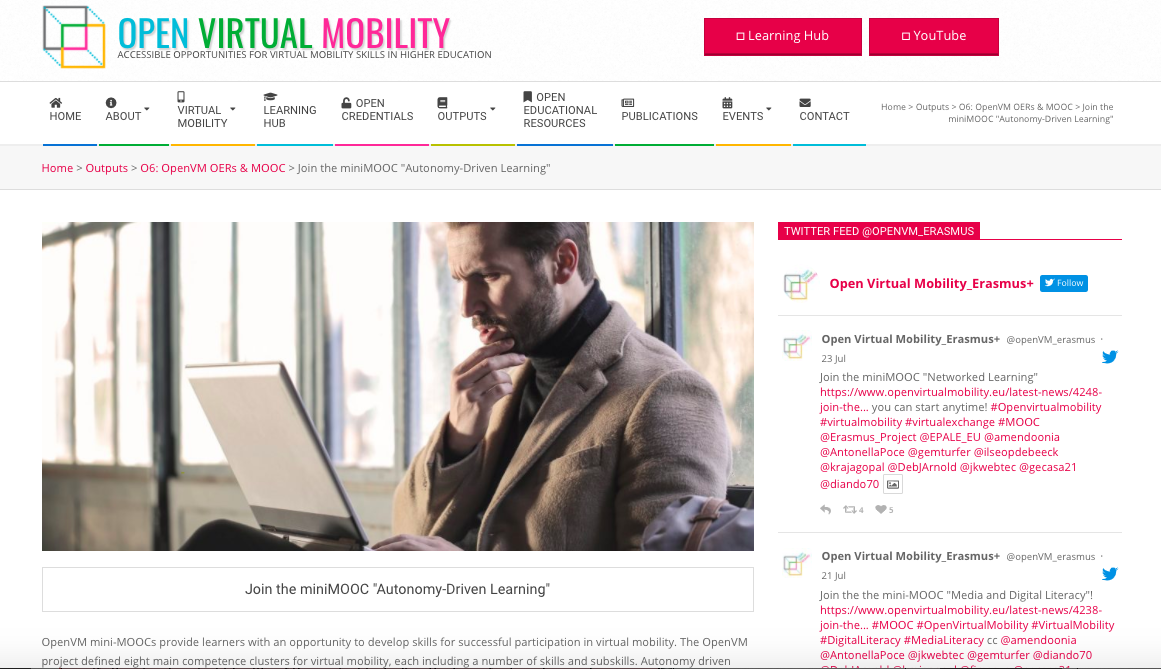 Join the miniMOOC "Autonomy-Driven Learning"  openvirtualmobility.eu/latest-news/42… #openvirtualmobility #virtualmobility #virtualexchange <a href="/Erasmus_Project/">Erasmus+ Projects</a> <a href="/jkwebtec/">jkwebtec</a> @ilseopdebeeck <a href="/firssova/">Olga Firssova</a> <a href="/krajagopal/">Kamakshi Rajagopal</a> <a href="/gemturfer/">Gemma Tur</a> <a href="/AntonellaPoce/">Antonella Poce</a> <a href="/amendoonia/">Francesca</a> <a href="/diando70/">Dr. Diana Andone</a> @mihaescuvlad @DebJArnold <a href="/gecasa21/">GERARD CASANOVA</a>