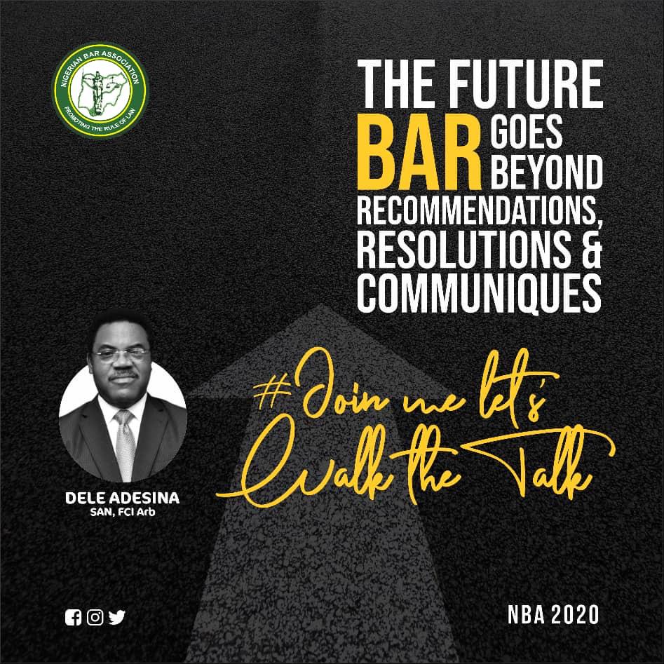 Dear Young Lawyer, the encroachment of legal services by Non-Legal practitioners must be stopped. Legal services should be rendered by qualified personnel like you. So, join the fight to stop this by voting <a href="/DeleAdesinaSAN/">DeleAdesinaSAN</a>. #NBAdecides2020 #SecuretheFuture #DearYoungLawyer