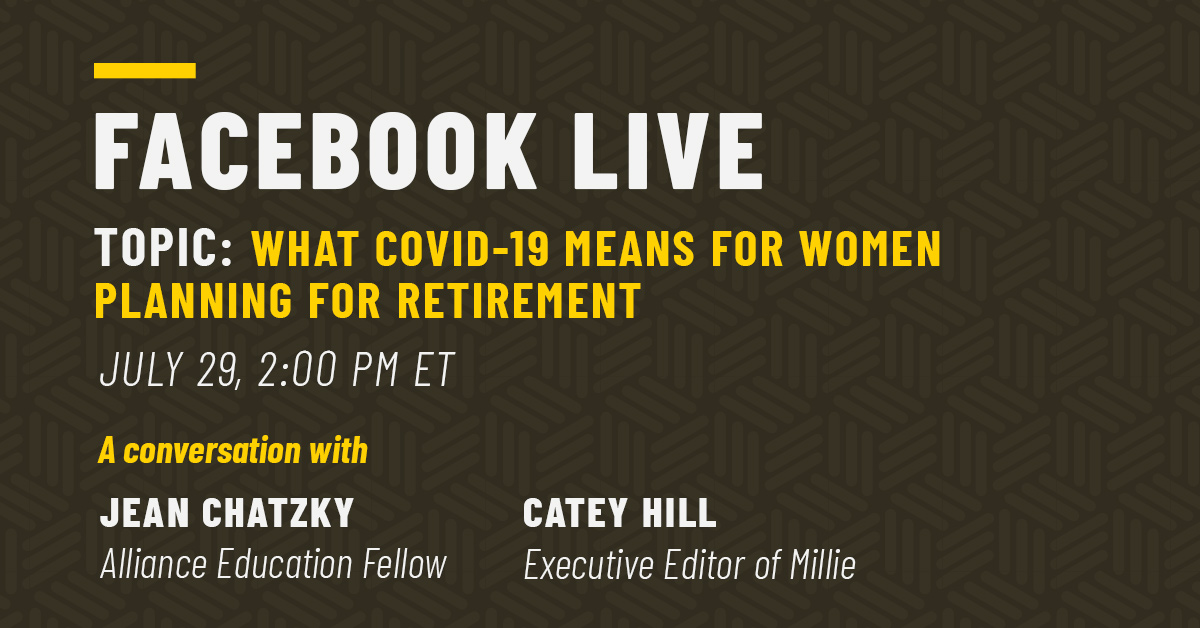 Are you planning for retirement? Join <a href="/JeanChatzky/">Jean Chatzky</a> &amp; <a href="/CateyHill/">Catey Hill</a> talking about how the COVID-19 market downturn will affect retirement plans for women this Weds 7/29 at 2 p.m. ET facebook.com/JeanChatzky #ad #Prudential <a href="/alincome/">Alliance for Lifetime Income</a>