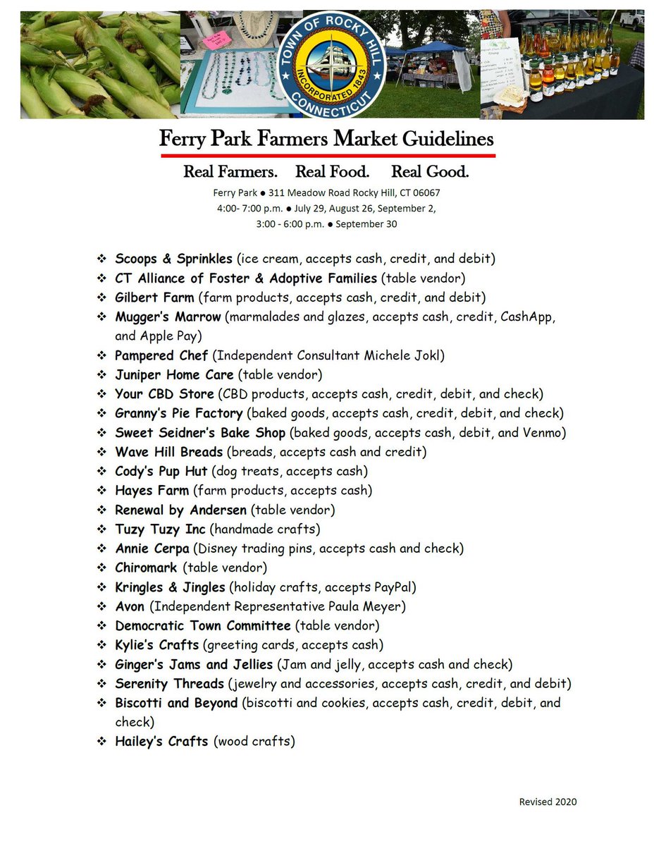 Join us at Ferry Park on Wednesday, July 29 from 4-7 p.m. as we kick off our Farmers Market. Don’t forget to wear your mask!