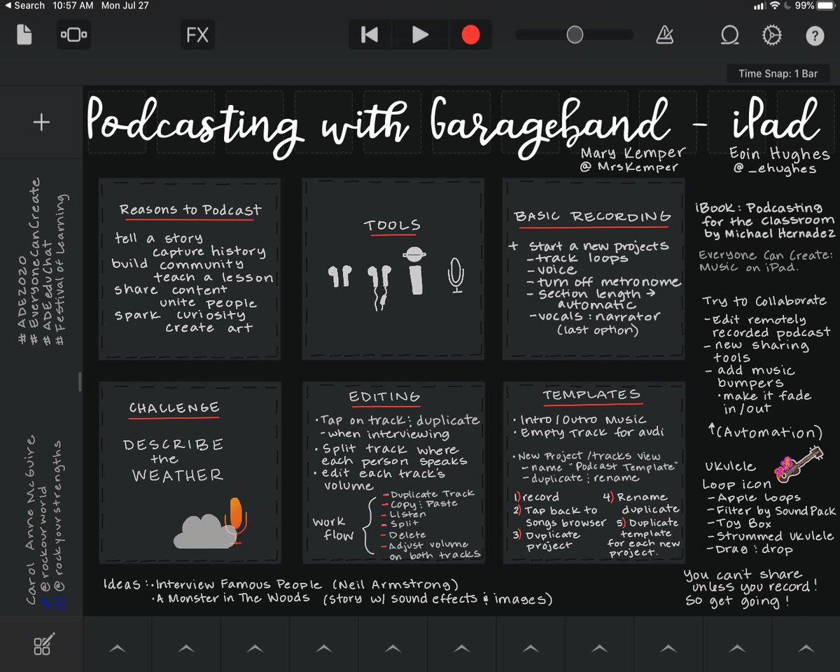 #podcasting with #GarageBand with @MrsKemper and <a href="/_ehughes_/">Eoin Hughes</a>  Great resources! Check out #90DaysofGarageBand <a href="/ERCSCoyotes/">El Rancho Charter</a> <a href="/MwalkerUODuck/">Michele Walker</a> 
#DontWateTheWait Learn something new! #ADE2020 #EveryoneCanCreate #Adeeduchat #festivaloflearning