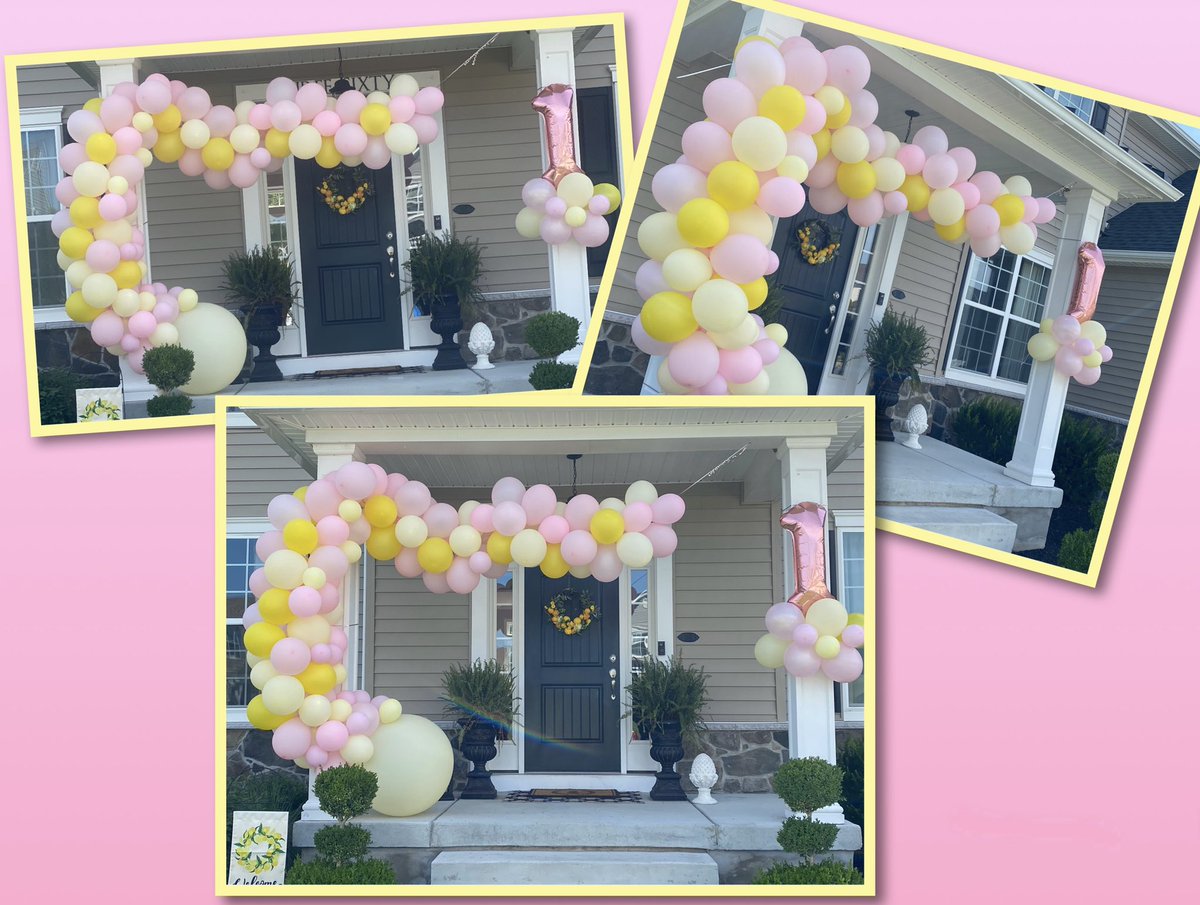 AstraEVP's tweet photo. The sweetest color combination for a 1st birthday! All pale pinks and yellows designed into a demi arch. If you want balloons done for someone special or a special event, contact us! #AstraEventPlanning #AstraEVP #Balloons melissa@astraevp.com https://t.co/YAfQW6EEPb