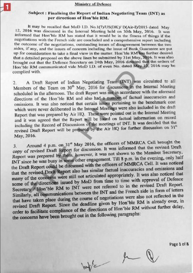 क्या  #राफेल सौदे के लिए गठित 'Indian Negotiating Team' (INT) ने अपनी लिखित रिपोर्ट में नहीं माना था- मोदी सरकार द्वारा खरीदे जा रहे 36 राफेल जहाजों की कीमत यूपीए के द्वारा खरीदे जा रहे 126 राफेल जहाजों से कहीं ज्यादा है। #Rafale 3/n