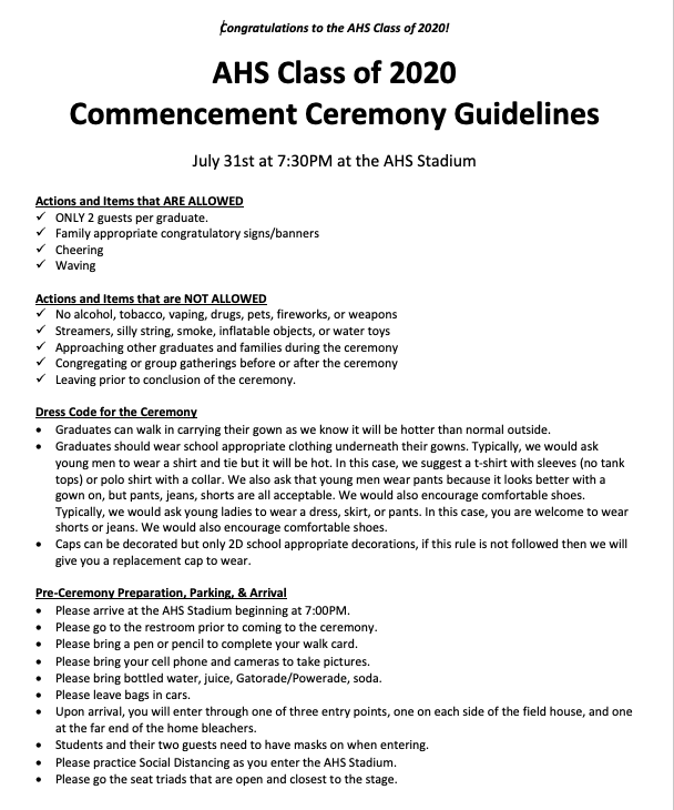 AncloteSharks's tweet photo. ‼️ Important Information‼️
AHS C/O 2020 Seniors and families please read the information below for your Graduation ceremony this Friday July 31 at 7:30PM.
#SeeYouAtGraduation https://t.co/1KjhC9W7ka