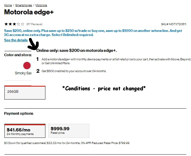 Rapap's tweet photo. @Verizon Your phone prices on your website are inconsistent and misleading. You show discounts people aren't eligible for. Sometimes discounts are in the price sometimes not even with the same type of discount. No way to tell the real price until you get to the cart. @VZWSupport https://t.co/lmnpT3QvWY
