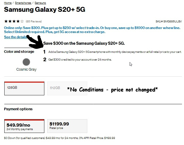 Rapap's tweet photo. @Verizon Your phone prices on your website are inconsistent and misleading. You show discounts people aren't eligible for. Sometimes discounts are in the price sometimes not even with the same type of discount. No way to tell the real price until you get to the cart. @VZWSupport https://t.co/lmnpT3QvWY