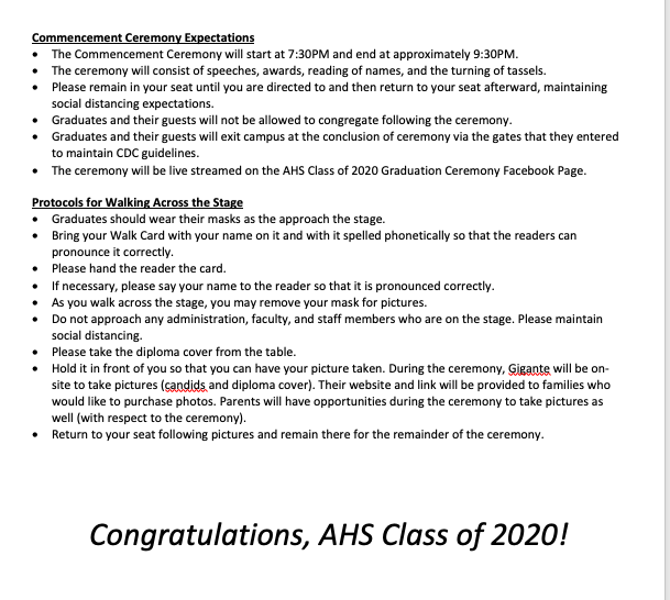 AncloteSharks's tweet photo. ‼️ Important Information‼️
AHS C/O 2020 Seniors and families please read the information below for your Graduation ceremony this Friday July 31 at 7:30PM.
#SeeYouAtGraduation https://t.co/1KjhC9W7ka