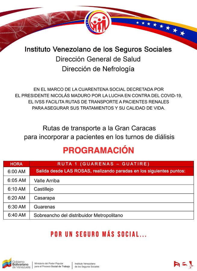 ivssoficial's tweet photo. #GuarenasGuatire | Informamos a nuestros #Pacientes renales de la #GranCaracas que continuamos prestando el servicio de rutas transporte para facilitar su traslado a los centros de #Diálisis como parte de las acciones durante la #CuarentenaSocial https://t.co/YninSdvFL0