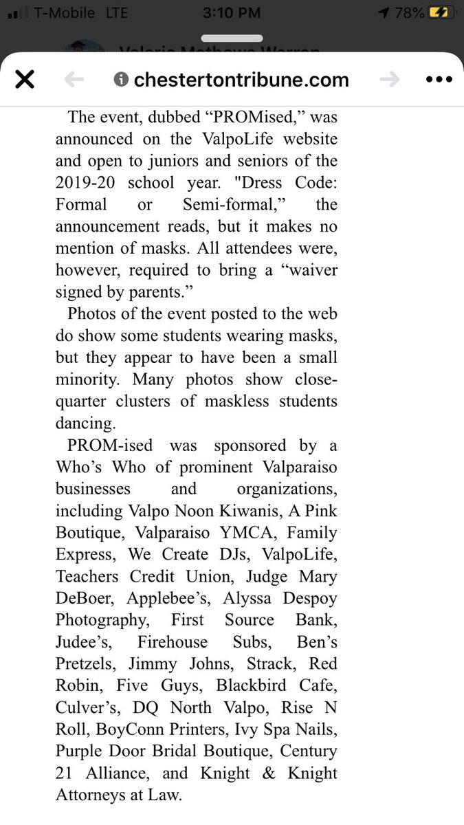 here’s a list of the businesses that sponsored an underground prom in Valpo, IN which led to a teen COVID outbreak🤙🏼🥳
