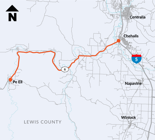 19-miles of State Route 6, between Pe Ell and Interstate 5 in Chehalis, will be repaved, providing a smoother ride for all travelers. Repairing this section of SR 6 keeps people, goods and services moving through Lewis County.