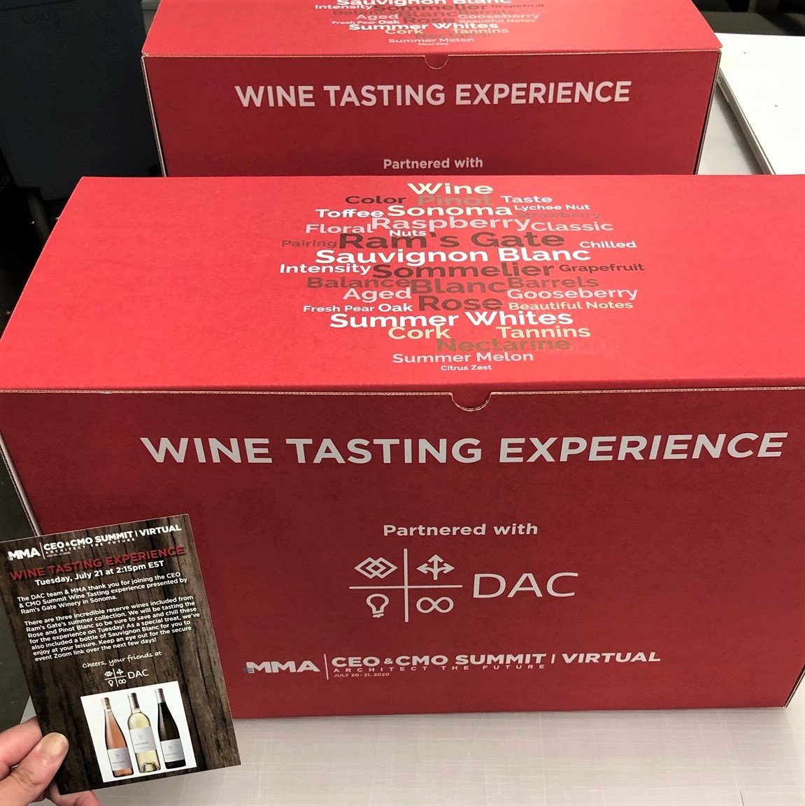 DAC_group's tweet photo. Cheers to making the best out of any situation! 🥂 While we couldn't gather in person, this past week we helped our partner @MMAglobal host a virtual wine tasting experience for their first #CEOCMO Summit. We love all of these innovative #virtualevents and can't wait for more! https://t.co/nRCHmLOqPh