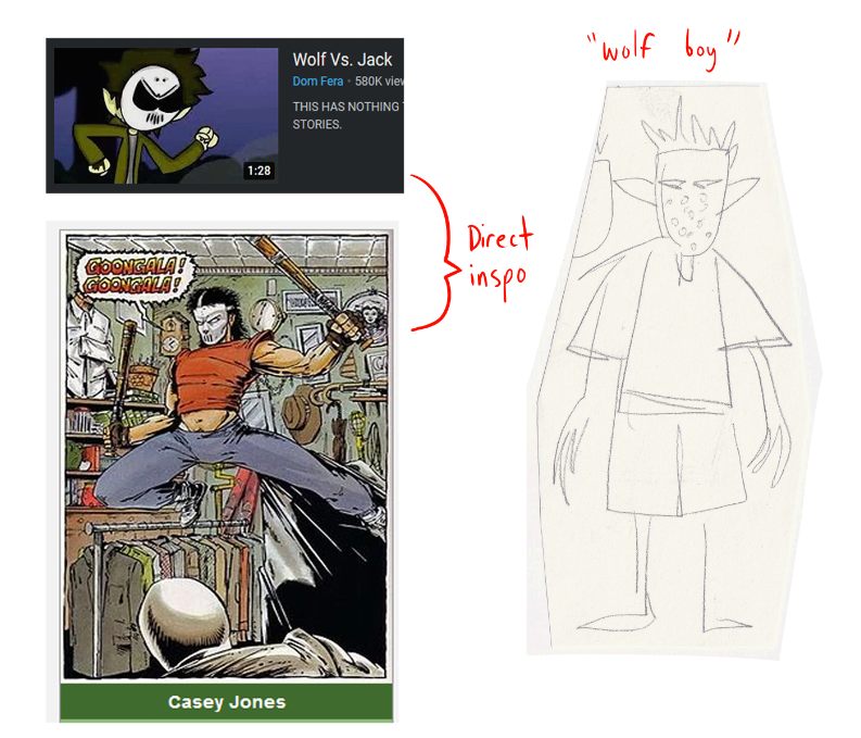 Here is (probably) my first OC, Wolfboy.
I have laboriously recreated his original origin comic for your viewing, as well as included my 7 year old inspiration for his creation.