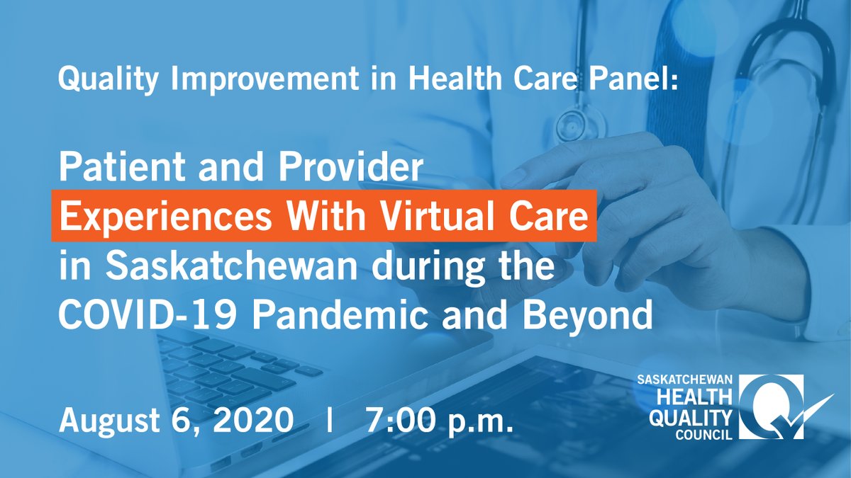 hqcsask's tweet photo. Learn about Patient and Provider Experiences with Virtual Care in Saskatchewan during the COVID-19 Pandemic and Beyond during our Quality Improvement in Health Care Panel on Aug. 6 at 7 p.m. 

https://t.co/Guaokj561y

@SaskHealth @SCPOR_SK @usask @SFU @SKGov https://t.co/LIjy51FUnF