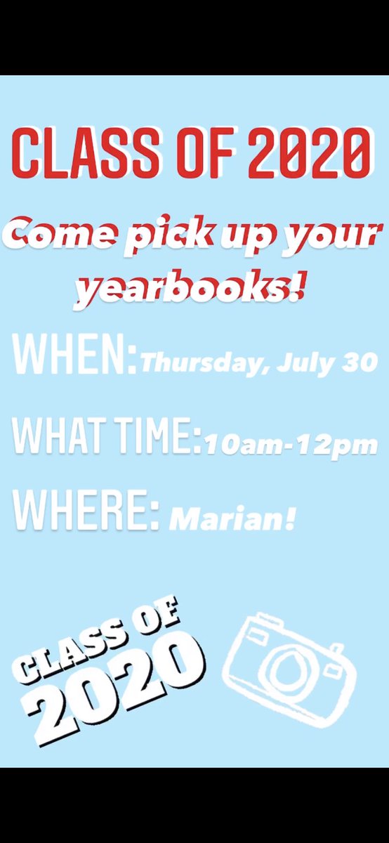 PublicationsMC's tweet photo. Class of 2020, come pick up your yearbooks this Thursday July 30th! https://t.co/qVC9pCLks5