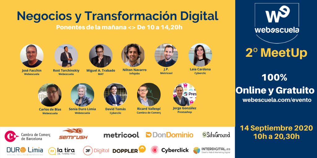 Web_escuela's tweet photo. ¡MeetUp 100% #Online y Gratuito de #Webescuela!
"Negocios y Transformación Digital en tiempos del eCommerce"
📅14/09 del 2020 ⏰10 a 20:30 Hs.
https://t.co/QRgrgF01Ck
Descubre las #EstrategiasDigitales que debe implementar un negocio para alcanzar sus objetivos comerciales. https://t.co/Kv43Bl8anj