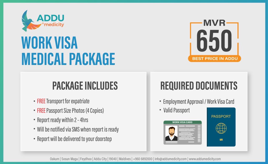 Choose the most affordable and reliable Work Visa Medical package. All the necessary requirements will be met within the clinic in one visit. Contact us by 6892000 or 9902000 for further inquiries.