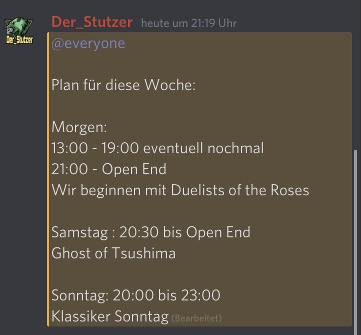 DerStutzer's tweet photo. Streamplan für diese Woche. Vergesst das einschalten nicht. ❤️

Link zu meinem Twitch in meiner Bio.

#Stutzer #ghostoftsushima #yugioh #duelistsoftheroses #klassiker #klassikersonntag 
#wenighashtags #german https://t.co/HyyYQzY8h6