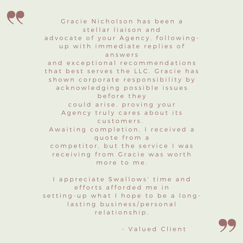 SwallowsIns's tweet photo. Customer-focused care is the foundation of Swallows'- ensuring each client's expectations are exceeded, while providing the highest quality expertise and taking our client's trust very seriously.

Thank you, Gracie, for fulfilling our principles! https://t.co/THoQAlwmAj
