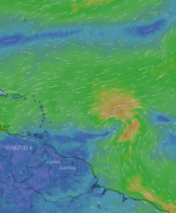 HRHEngel's tweet photo. #27Jul 3.00pm área de baja presión Invest 92L asociada a #OndaTropical al este de #Barbados en el Atlántico Tropical dirección oeste noroeste a 15-20mph con probabilidad de #DepresionTropical #TormentaTropical #TropicalDisturbance_AL92 #Windmap #WindRadar https://t.co/gsesLc2rv0