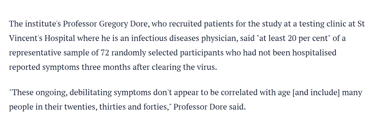 MikeOtsuka's tweet image. 🚨Data re long-term Covid effects is now emerging. Sydney study reveals that "at least 20 per cent" of a representative sample of "randomly selected participants who had not been hospitalised reported symptoms three months after clearing the virus". 1/
smh.com.au/politics/feder…